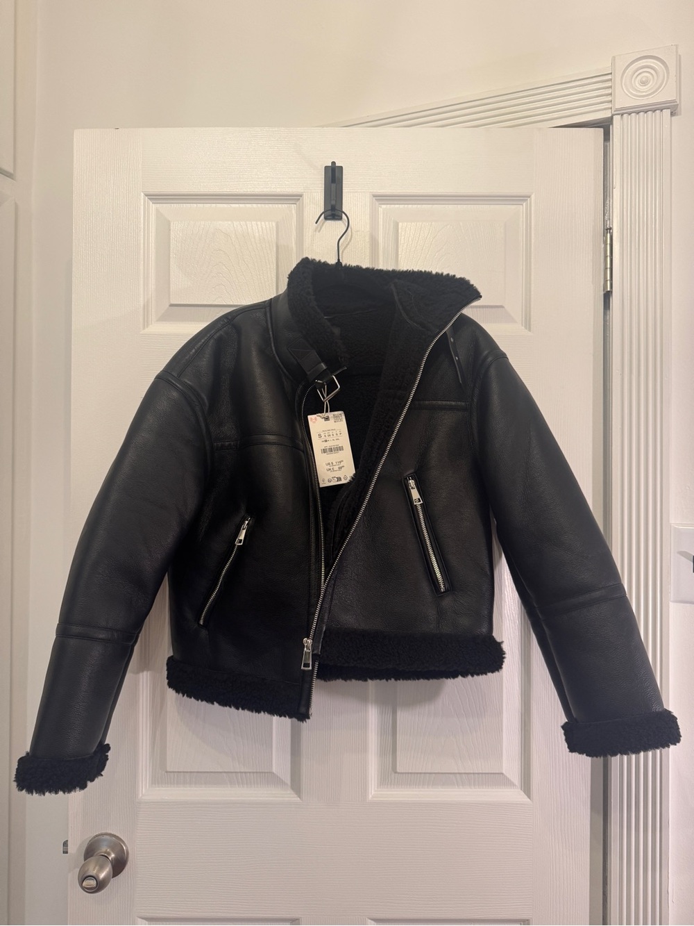 New Zara double-faced fleece jacket in black - small